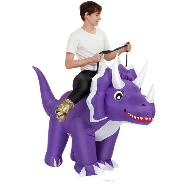 Adult Purple Ride-On Triceratops Inflatable Halloween Costume