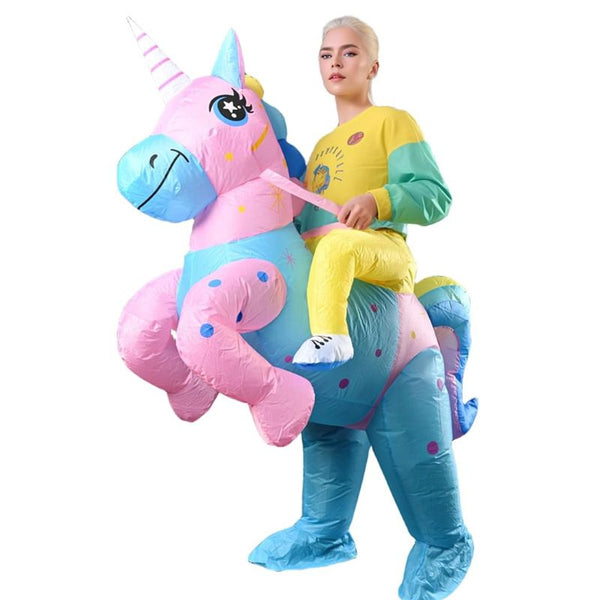 Adult Ride-On Rainbow Unicorn Inflatable Costume