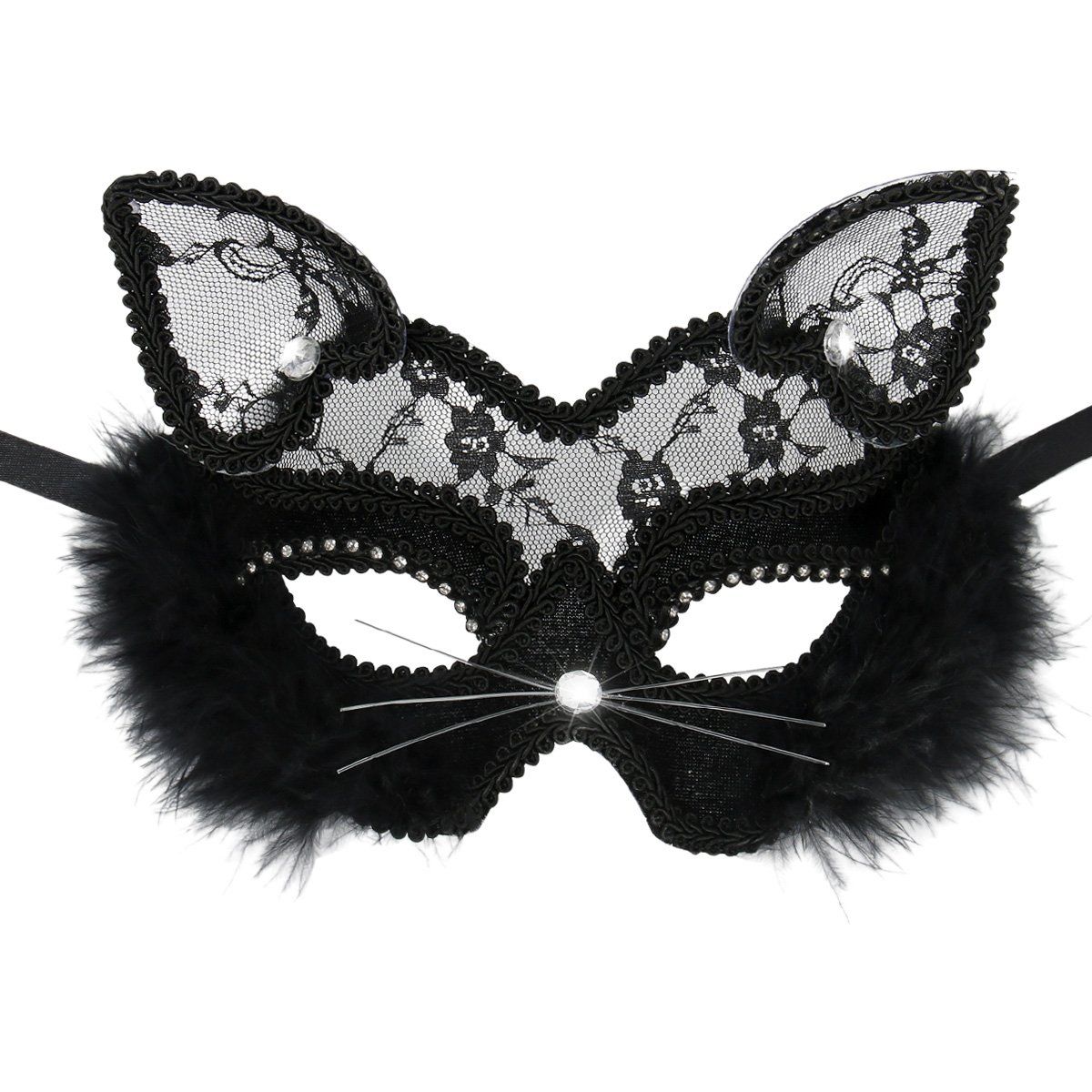 Women's Black Cat Lace Masquerade Halloween Mask
