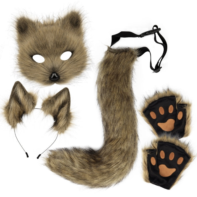 NNEDSZ Grass yellow Halloween Furry Fox Costume Set - Plush Mask, Ears Headband, Tail, and Paws for Cosplay