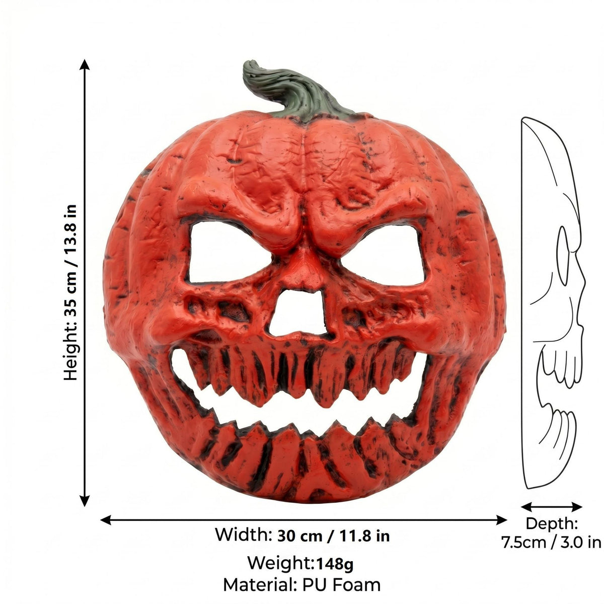2-pack Scary Pumpkin Mask - PU Foam Pumpkin Head Costume Prop, DIY Halloween Party Decoration for Carnival, Fancy Dress, Birthdays and Festive Displays