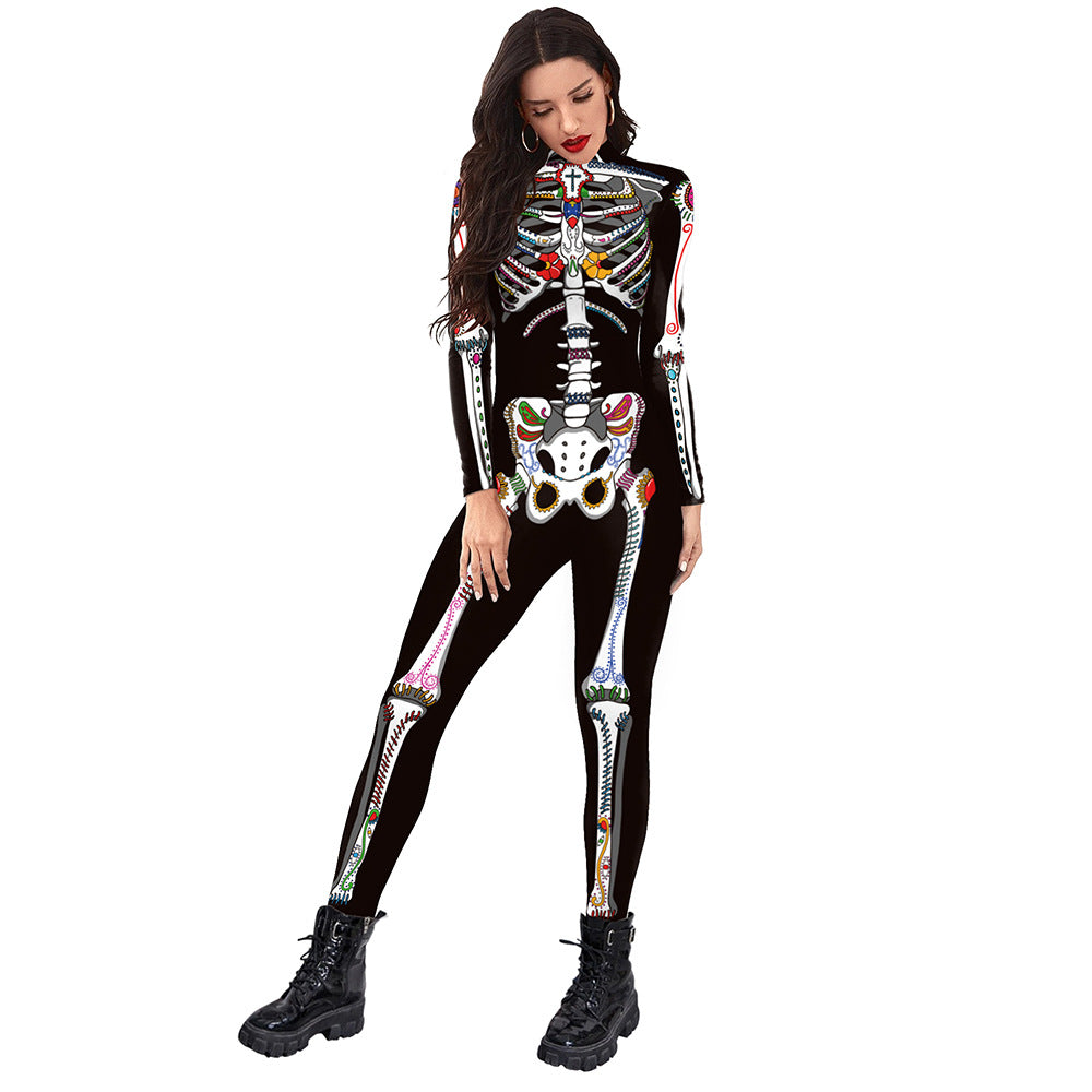 Halloween Funny Skeleton 3d Printed Stage Costume Jumpsuit - Discount Halloween City