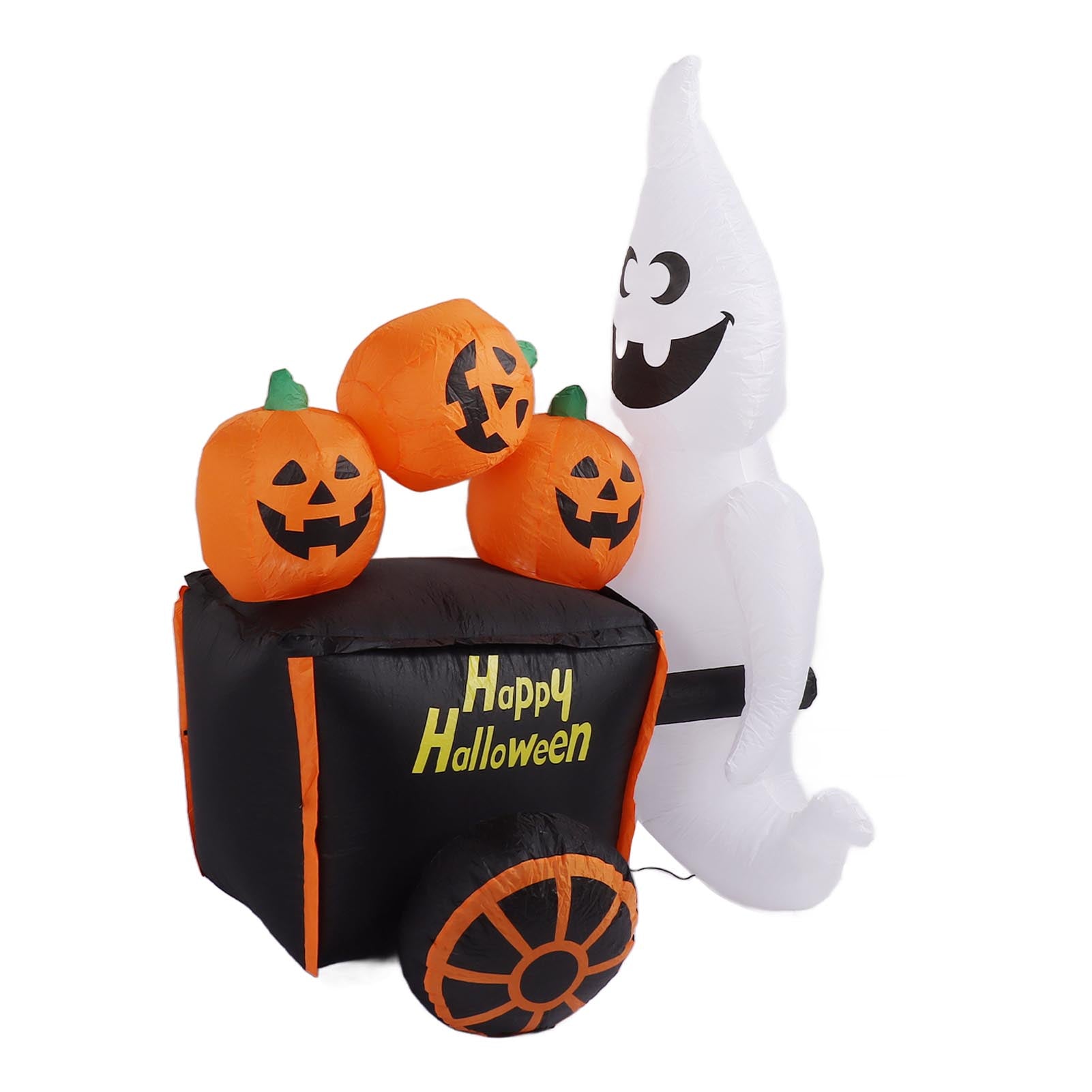 6ft Halloween Inflatable Ghost Pushing Pumpkin Cart Decor - Discount Halloween City