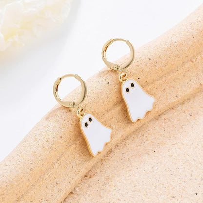 Halloween Ghost Earrings for Women's Gold Ghost Huggie Hoop - Discount Halloween City