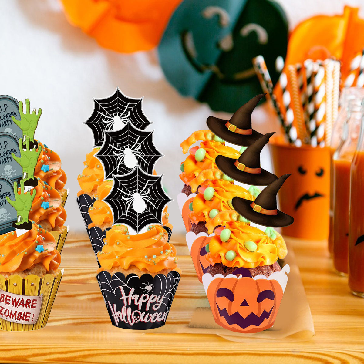 48 Pcs Halloween Cupcake Decoration Set Zombie Hand Witch - Discount Halloween City