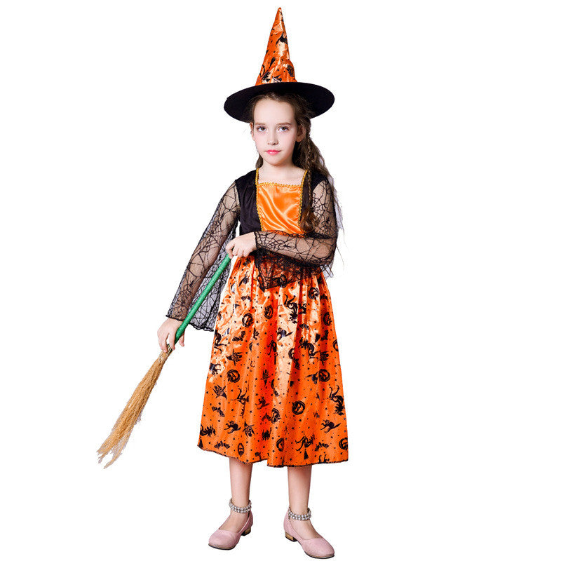 Halloween Kids's Little Girl Pumpkin Witch Dress Girl Witch - Discount Halloween City