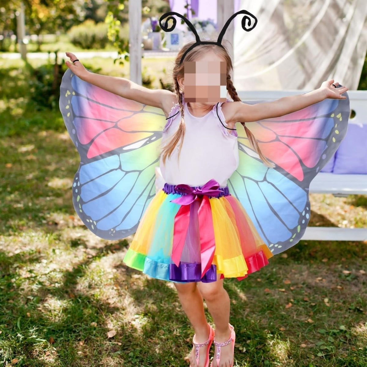 3-Piece Butterfly Costume Set with Wings, Antenna Headband & Tulle Skirt - product image 2