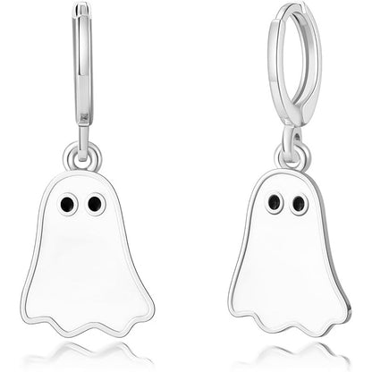 Halloween Ghost Earrings for Women's Gold Ghost Huggie Hoop - Discount Halloween City