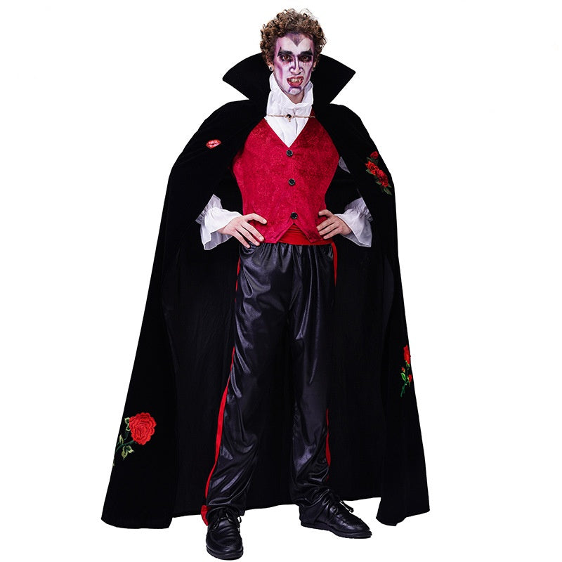 Couple's Halloween Rose Embroidery Vampire Party Costume - Discount Halloween City