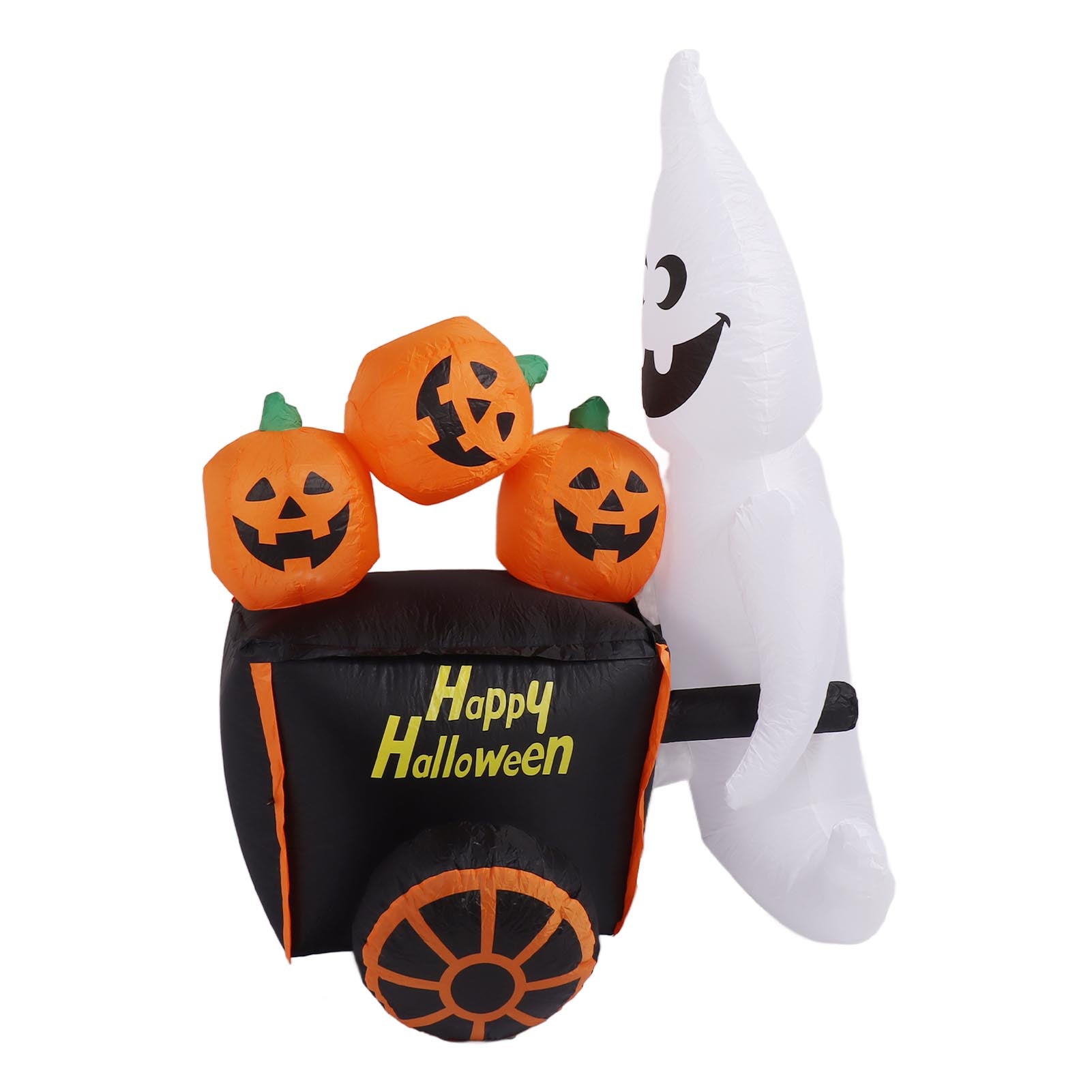 6ft Halloween Inflatable Ghost Pushing Pumpkin Cart Decor - Discount Halloween City