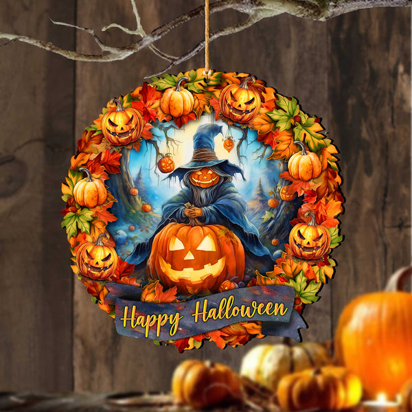 Happy Halloween Wreath Wooden Ornament