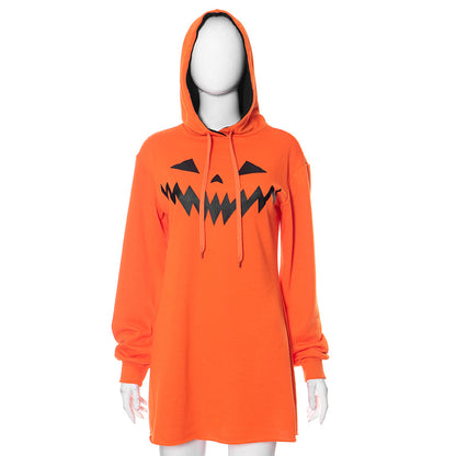 Halloween Costume Pumpkin Print Long Sleeve Hoodie Dress | Indoor Decorations | Costumes - Decorations