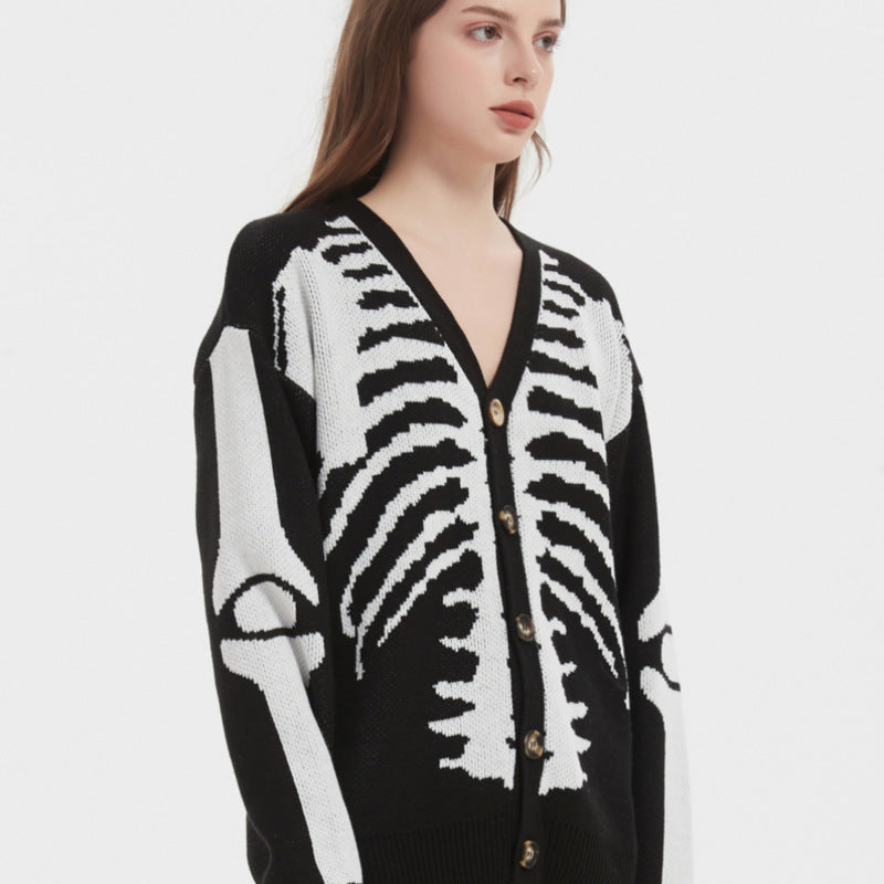 Women's Skull Halloween Knitted Sweater Coat - Discount Halloween City