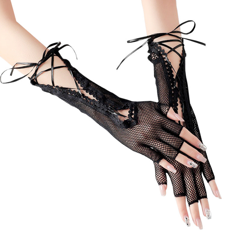 Halloween Anime Sexy Lace-up Sexy Mesh Lace-up Long Gloves - Discount Halloween City