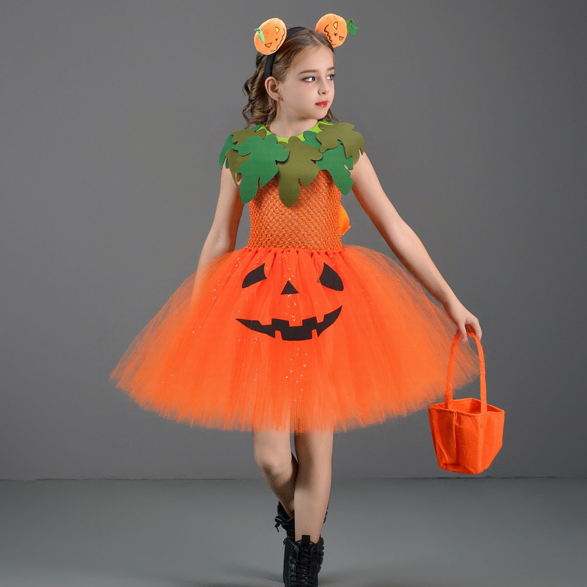 Kids' Pumpkin Tutu Halloween Costume Set