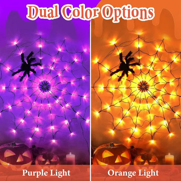 3.28ft Spider Web Light with Hairy Spider 70LED Battery - Discount Halloween City
