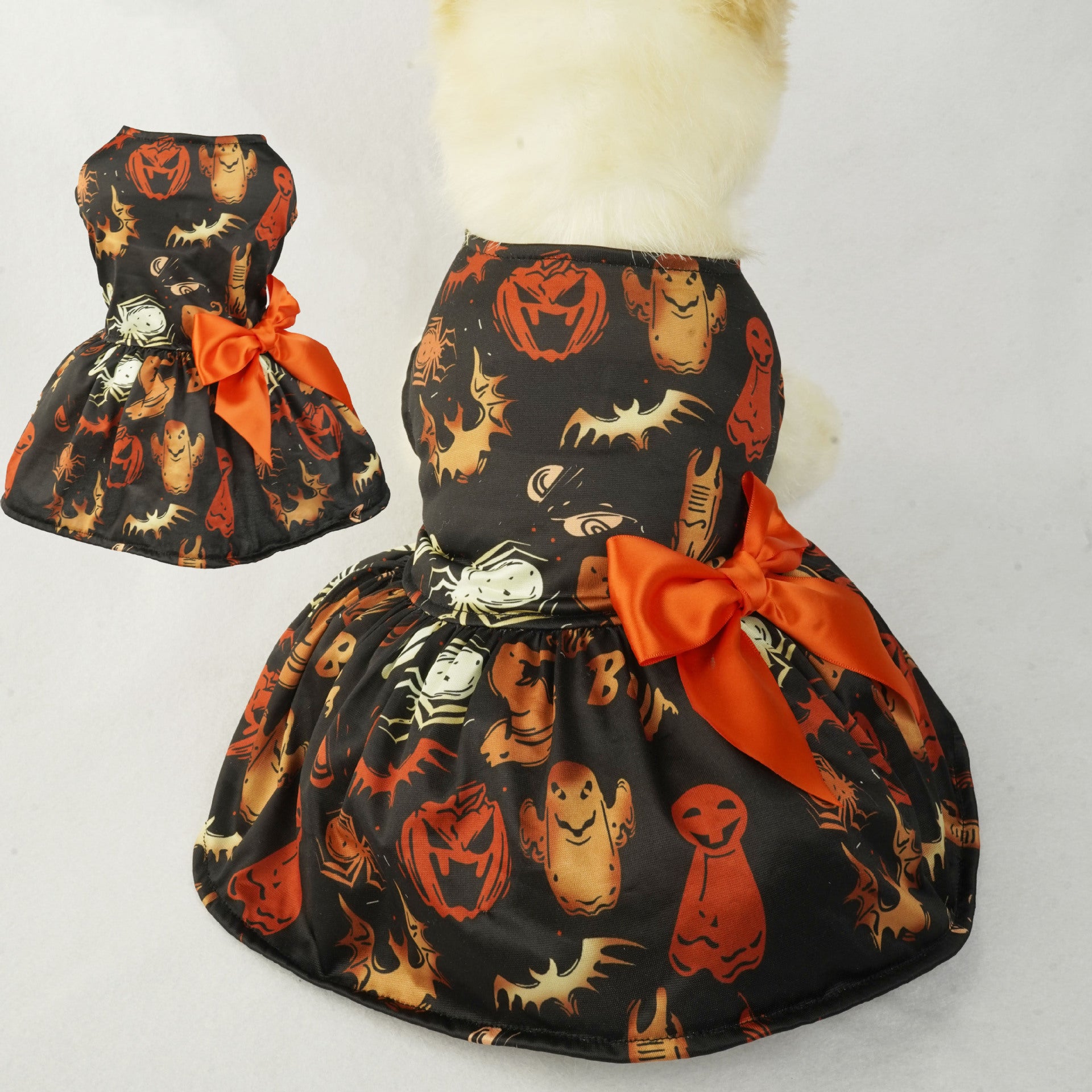 Halloween Small Dog Clothes Pet Dress Pumpkin Print Dress - Discount Halloween City