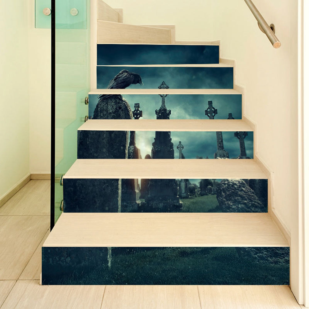3D Waterproof Stair Wall Crow Tombstone Stickers - alternate view 3