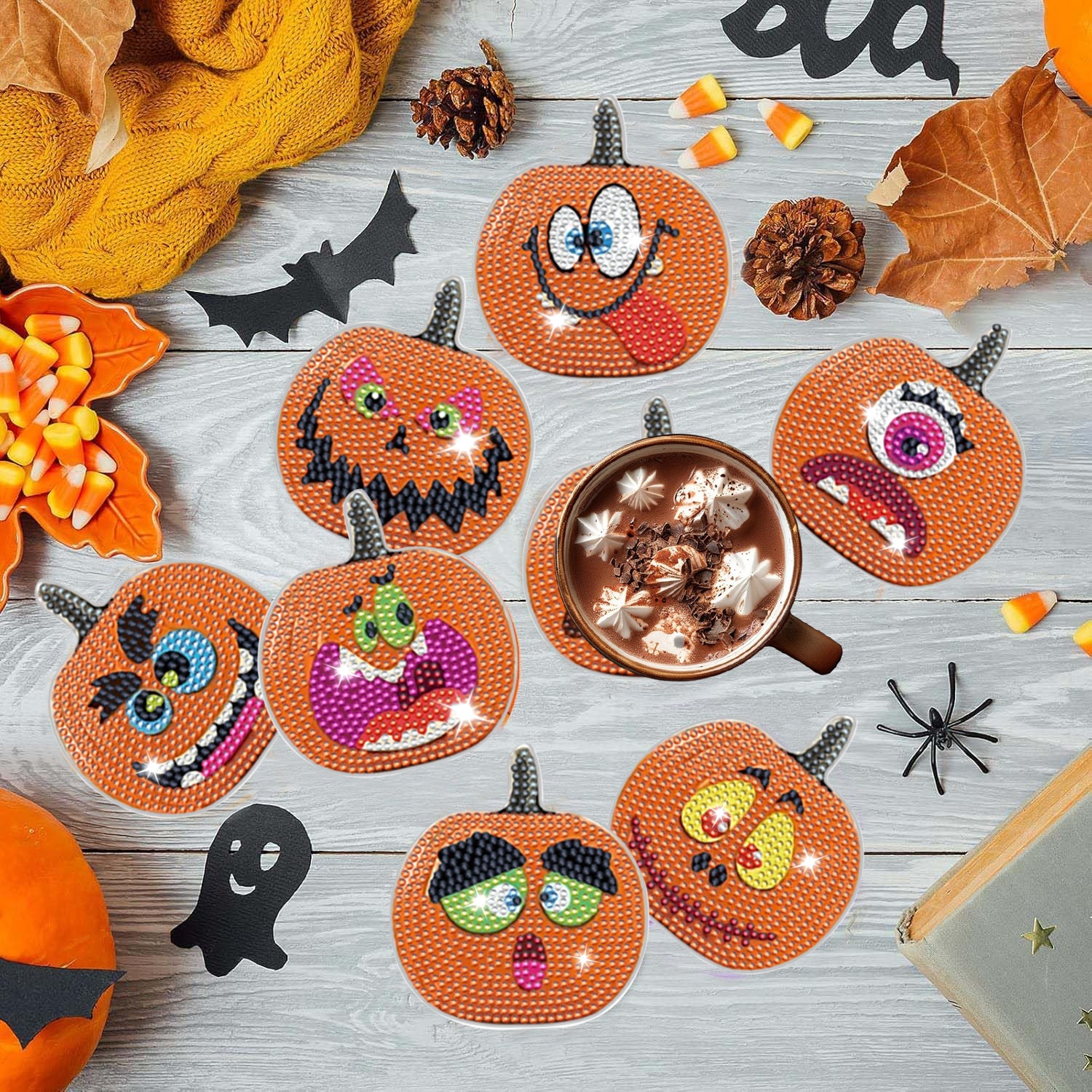 8 Packs Halloween Rhinestones Art Coasters - Discount Halloween City