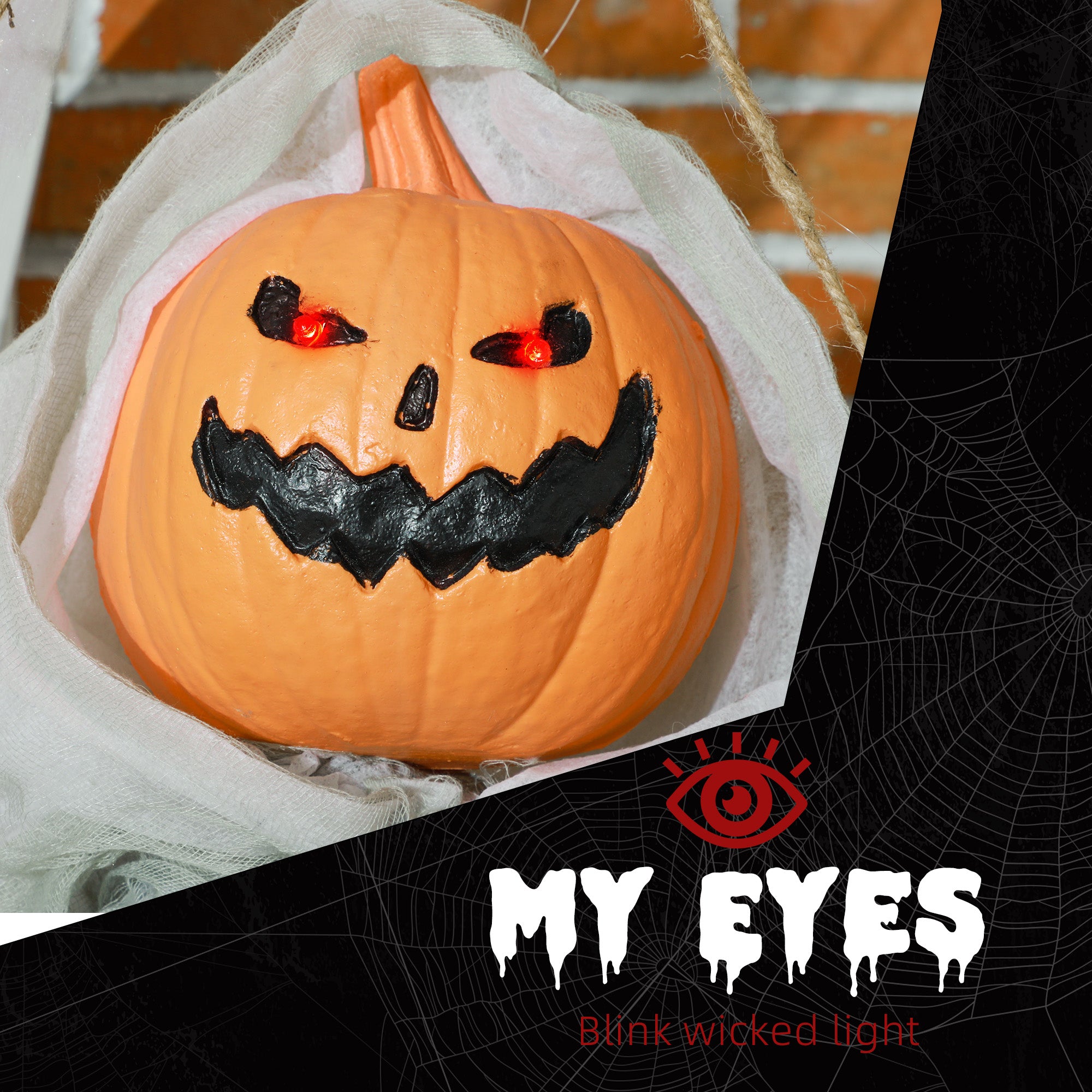 3.9' Outdoor Halloween Hanging Pumpkin Ghost W/ Light Up - Discount Halloween City