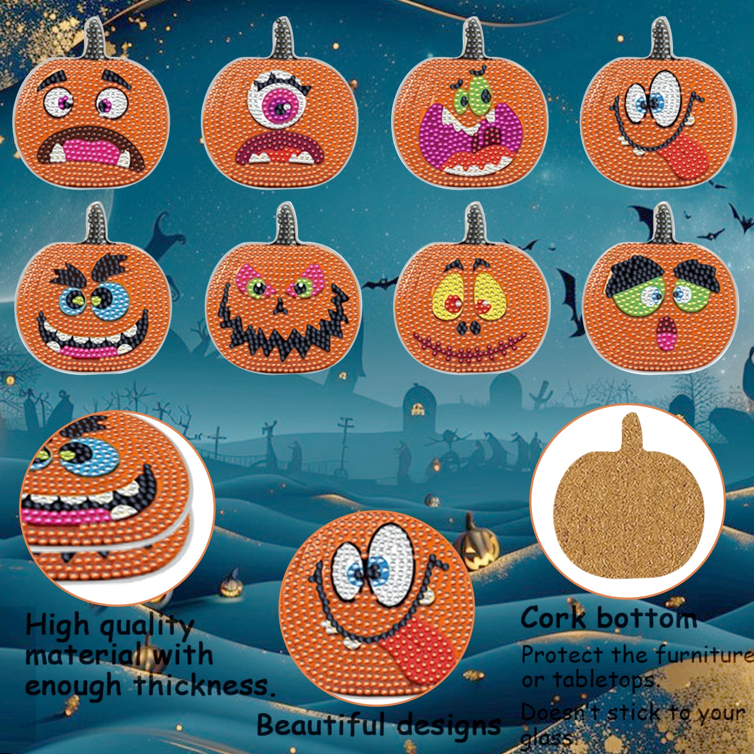 8 Packs Halloween Rhinestones Art Coasters - Discount Halloween City