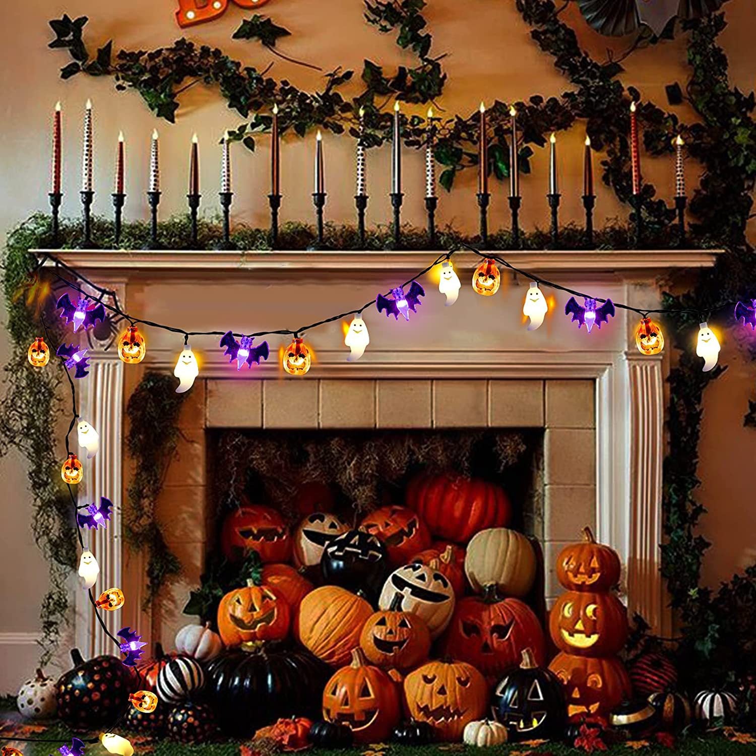 LED Halloween Pumpkin Spider Bat Skull String Light Lamp - Discount Halloween City