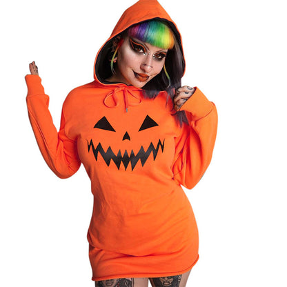 Halloween Costume Pumpkin Print Long Sleeve Hoodie Dress | Indoor Decorations | Costumes - Decorations
