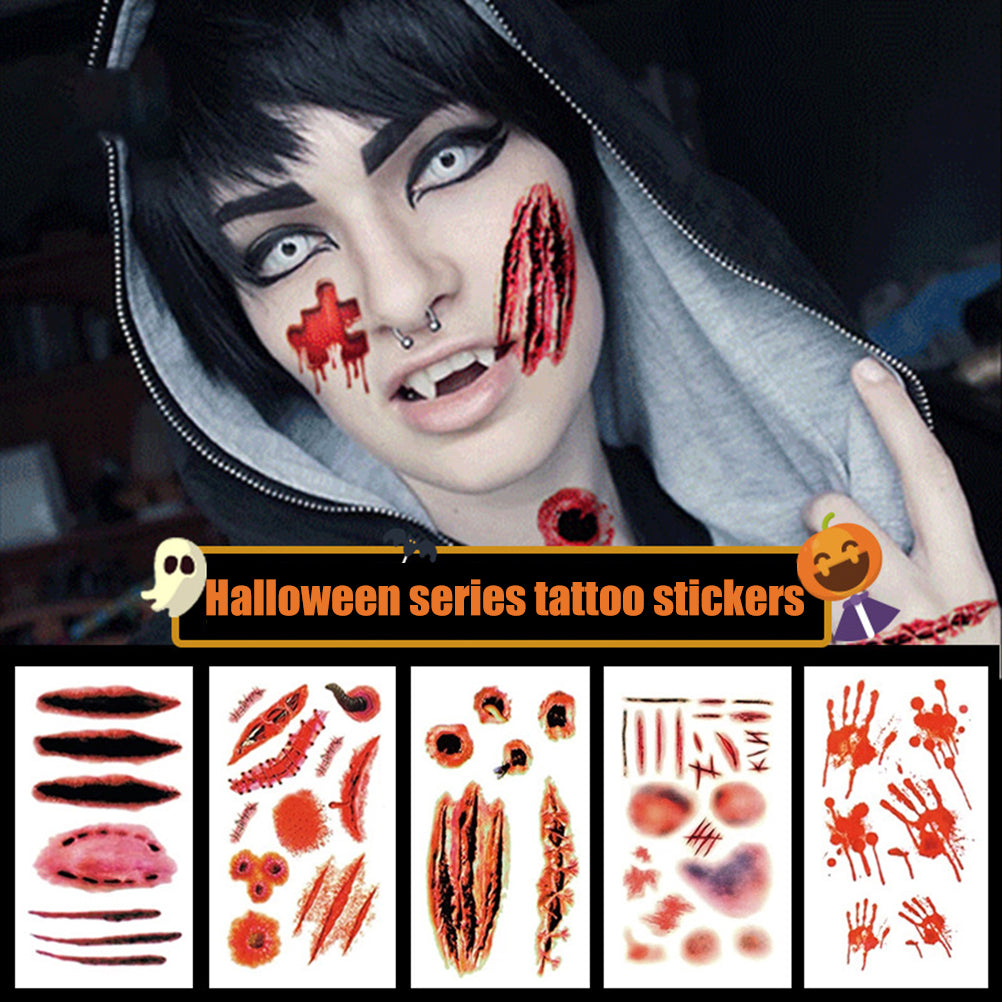 Temporary Scar Tattoos Stickers Realistic Bloody Wound Scab - alternate view 2