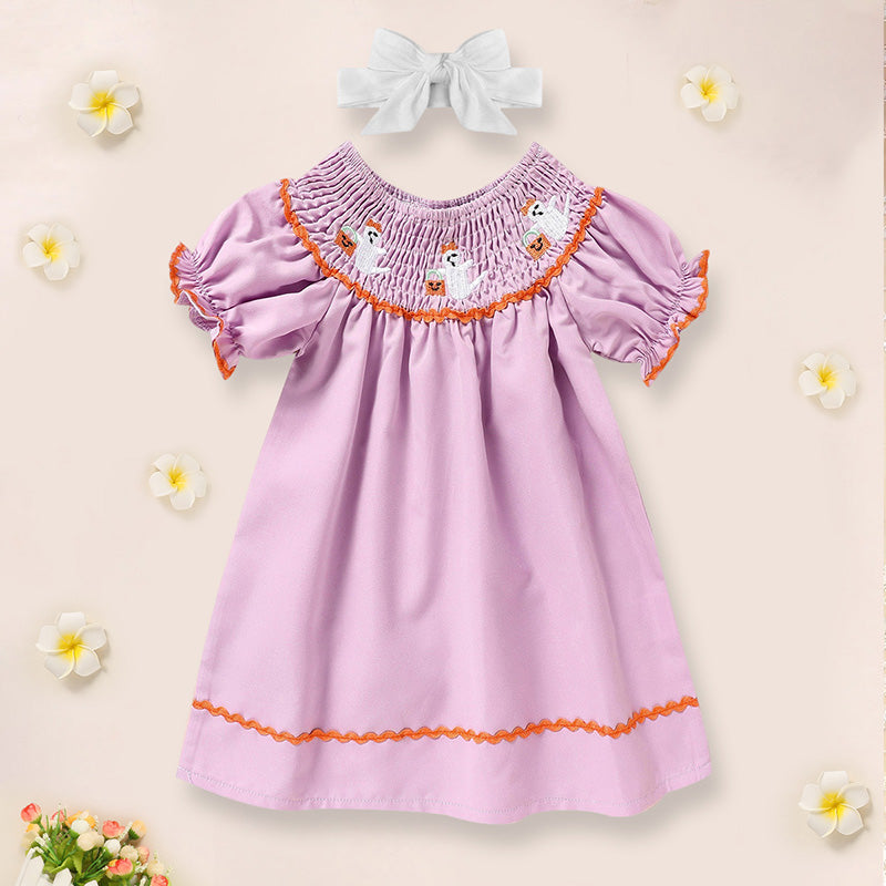 Infant Baby Girls Halloween Dress Ghost Embroidery Dress