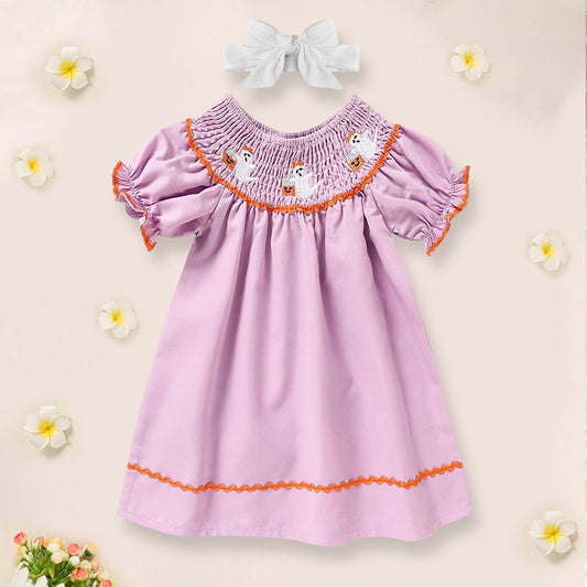 Infant Baby Girls Halloween Dress Ghost Embroidery Dress | Kids Costumes | Hats - Indoor Decorations