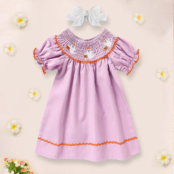 Infant Baby Girls Halloween Dress Ghost Embroidery Dress - Discount Halloween City