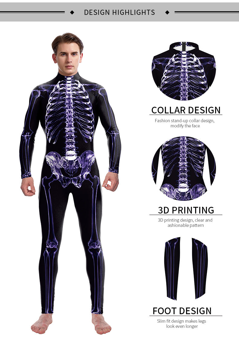 Halloween Funny Skeleton 3d Printed Stage Costume Jumpsuit - Discount Halloween City