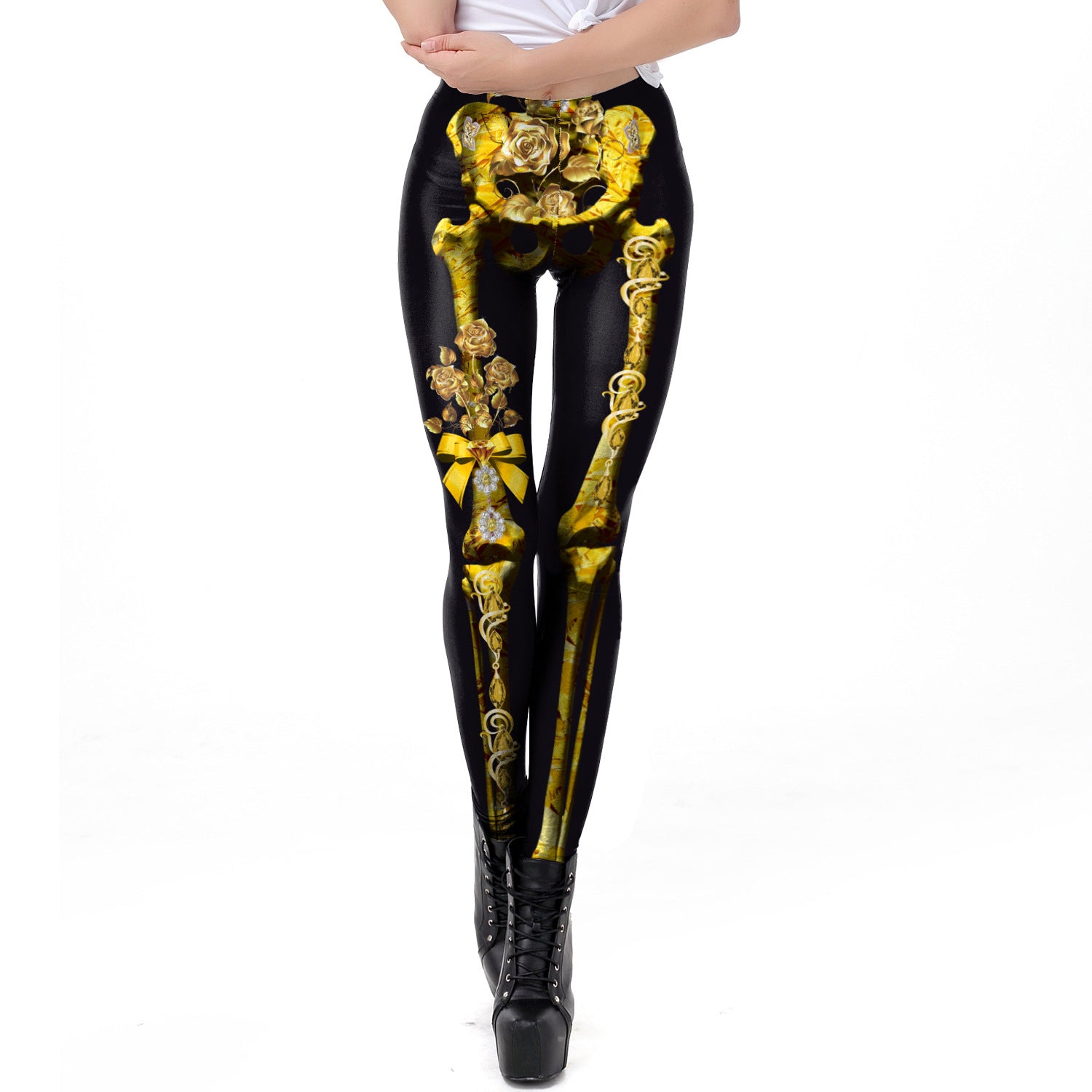 Halloween Costume Horror Ladies Skull Print Leggings - Discount Halloween City
