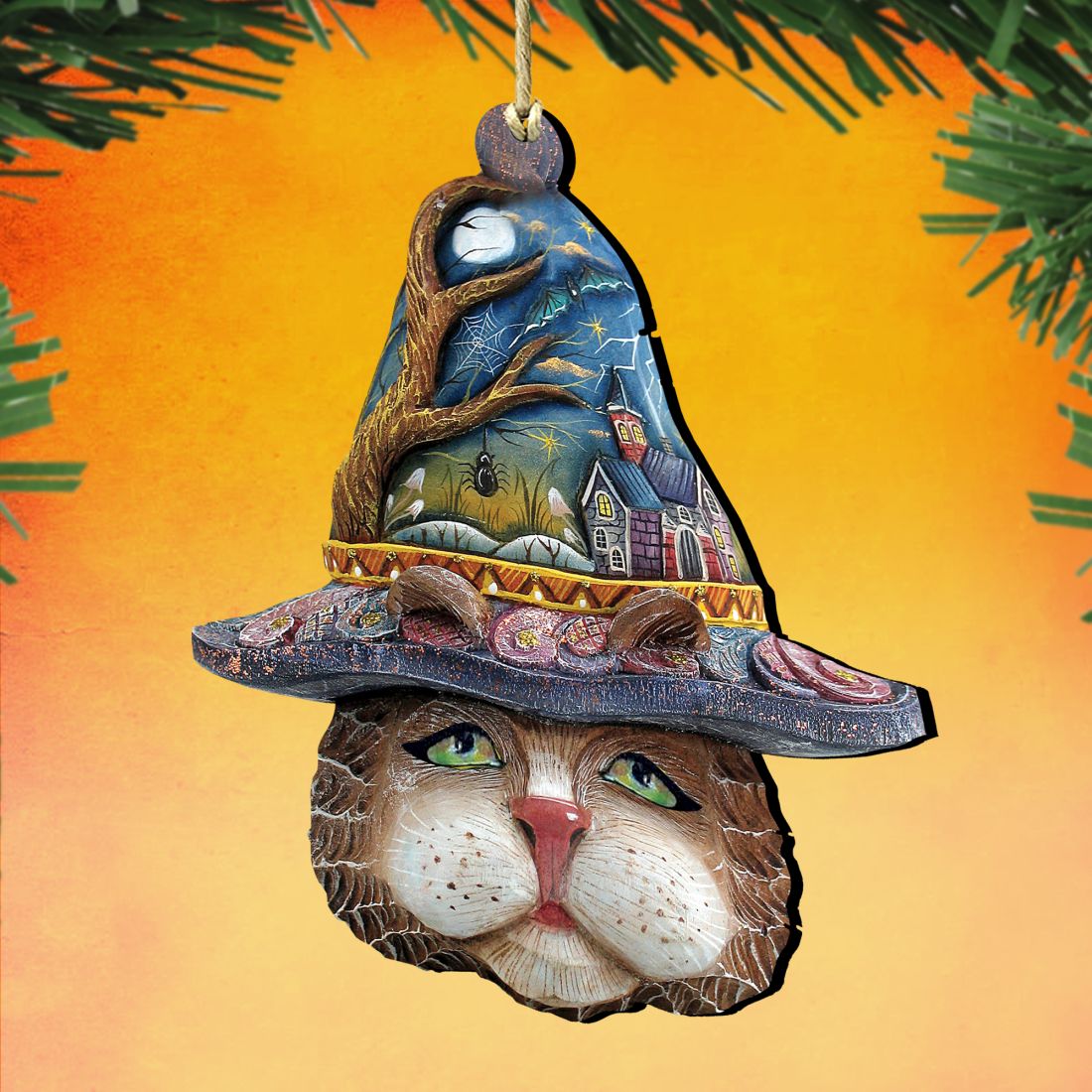Halloween Eve Cat Wooden Ornaments by G. DeBrekht - Thanksgiving Halloween Decor - 8161039