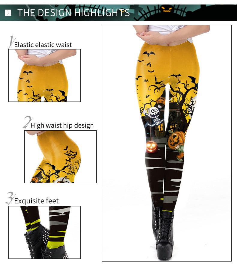 Halloween Costume Horror Ladies Skull Print Leggings - Discount Halloween City