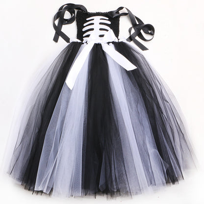 Halloween Girl Skull Skeleton Mesh Bubble Skirt | Indoor Decorations - Decorations