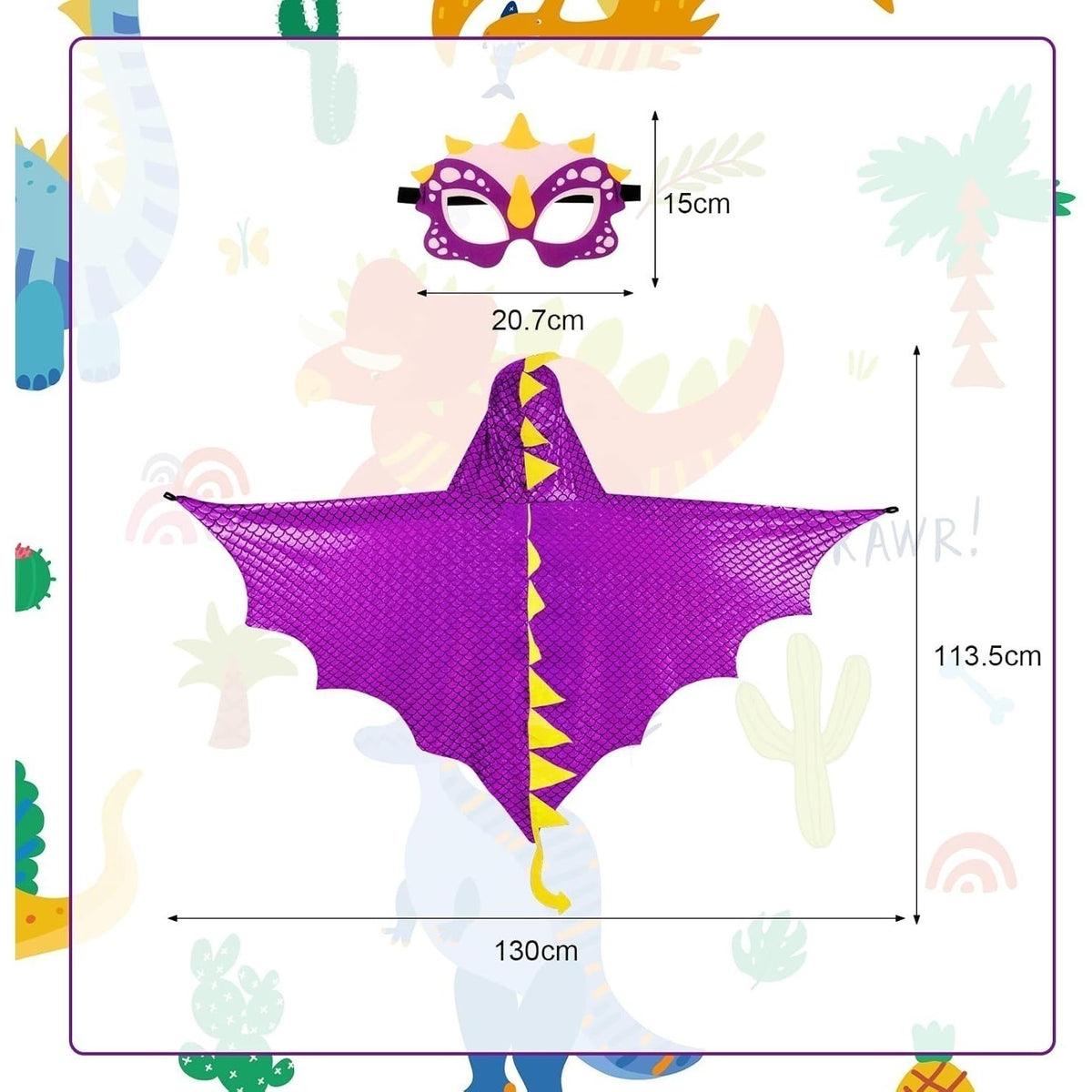 Dinosaur Halloween Cape Costume Set with Mask & Gloves - Design 2 - product image 3