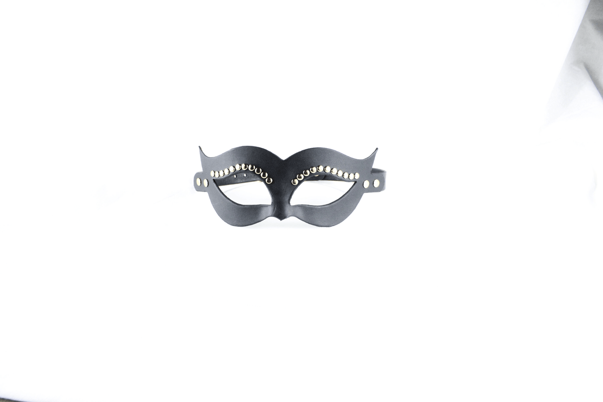 Studded BDSM Mask – Elegant Black Venetian Bondage Masquerade