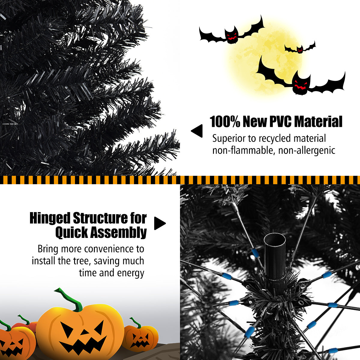 NNECW 1.8 M Artificial Halloween Christmas Tree with Solid Metal Legs for Indoor