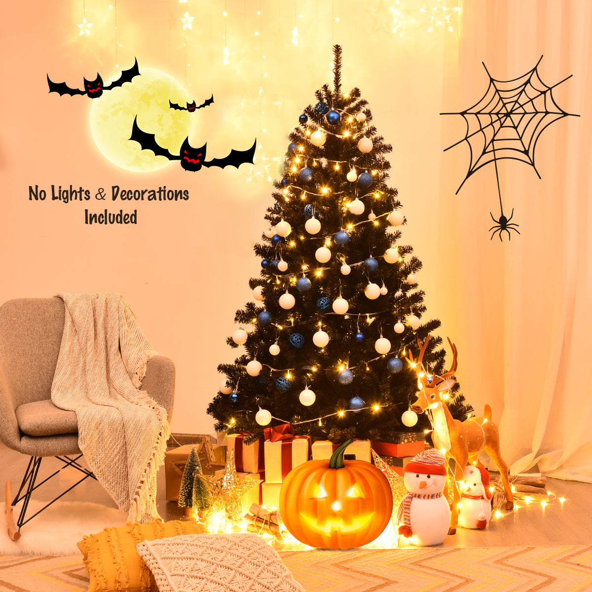 NNECW 1.8 M Artificial Halloween Christmas Tree with Solid Metal Legs for Indoor