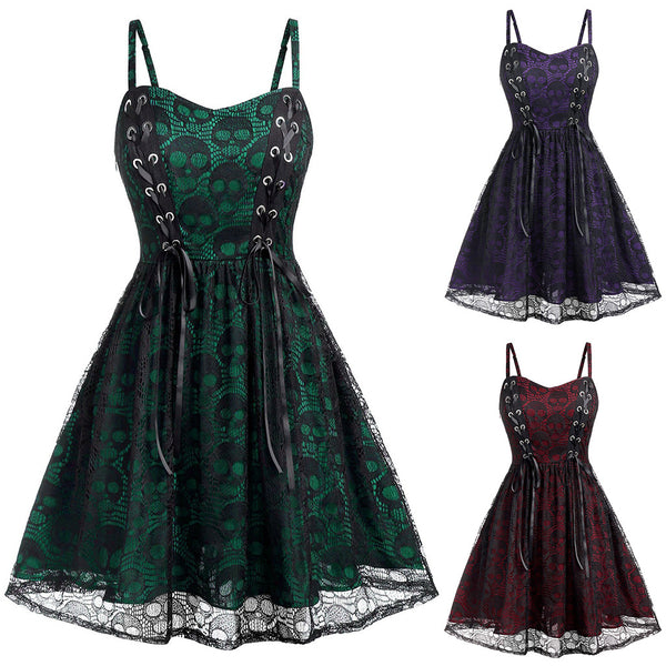 Skull Strap Dress Halloween Lace-up - Discount Halloween City