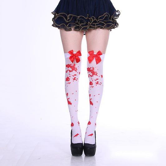 Fashion Halloween Candy Color Bowknot Stockings Costume - Costumes