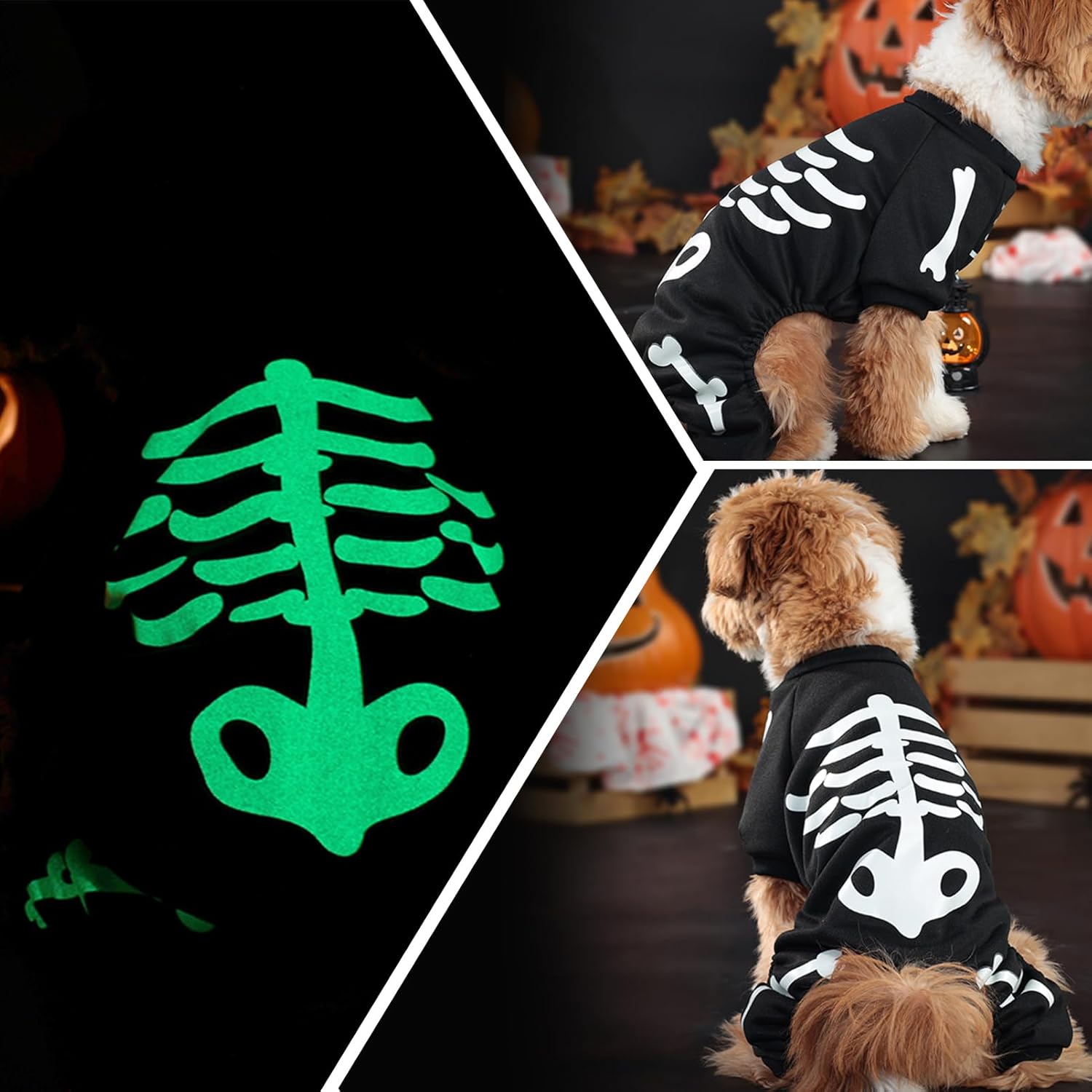 Small Dog Glow-in-the-Dark Skeleton Halloween Pet Jumpsuit Costume - product image 6