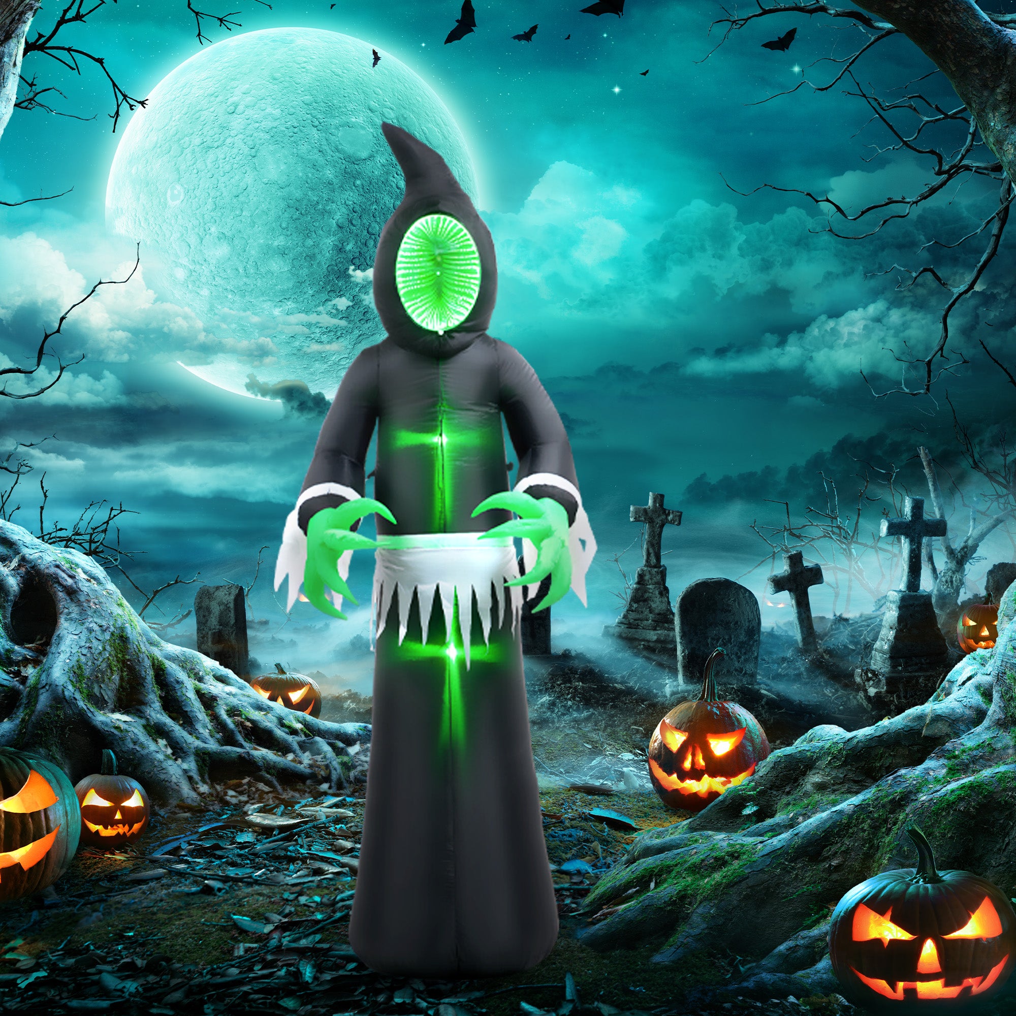 8ft Inflatable Halloween Mirror Face Ghost - Discount Halloween City