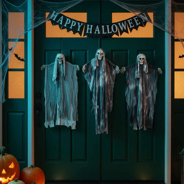 Hanging Halloween Ghost 3 Pcs Black 26 × 43.3 in (66 × 110 cm) Polyester - Discount Halloween City