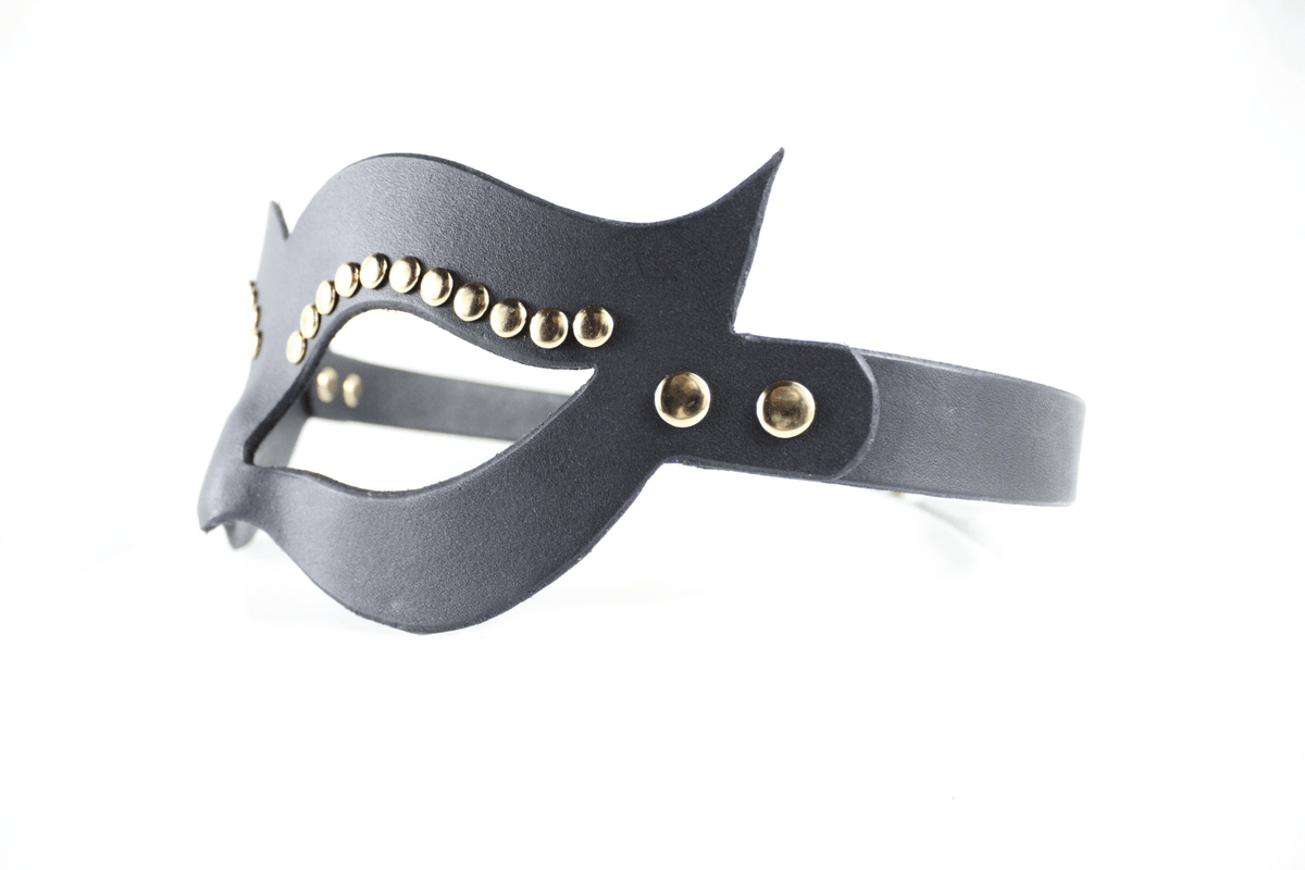 Studded BDSM Mask – Elegant Black Venetian Bondage Masquerade