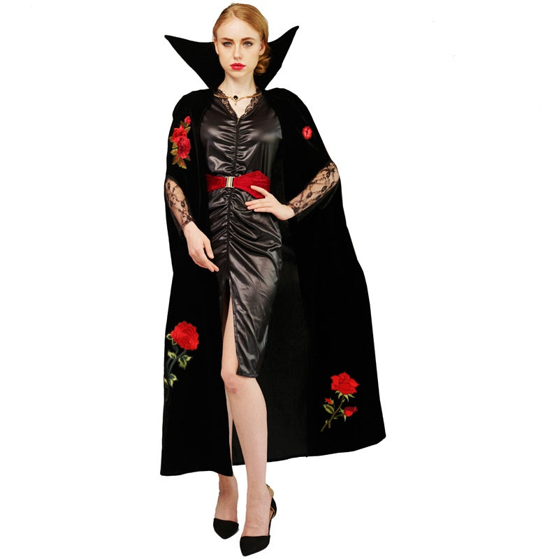 Couple's Halloween Rose Embroidery Vampire Party Costume - Discount Halloween City