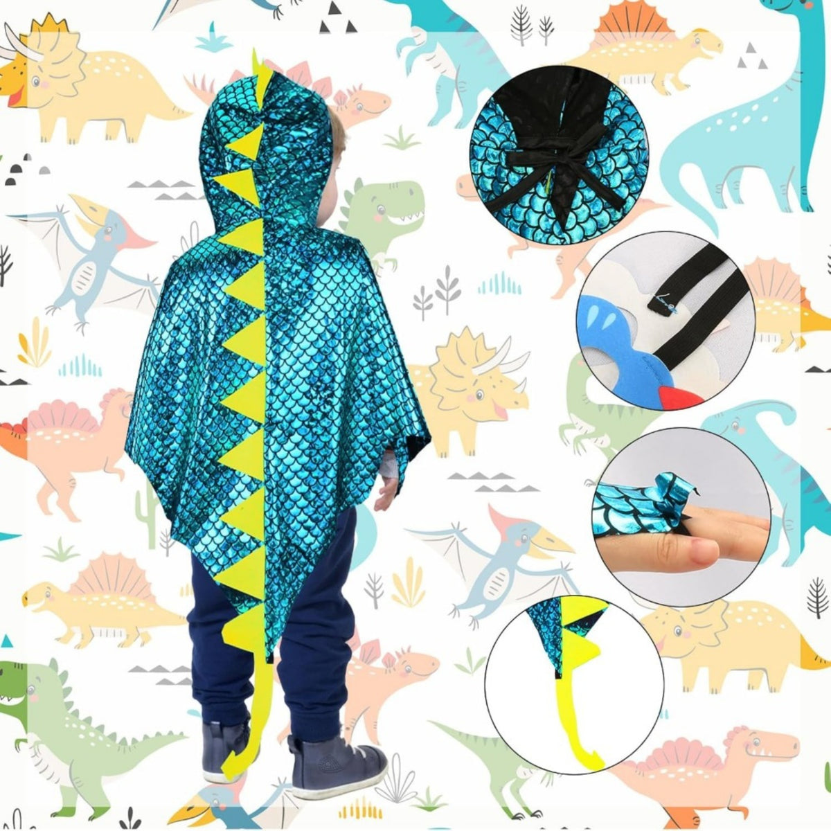 Dinosaur Halloween Cape Costume Set with Mask & Gloves - Design 1 - product image 4