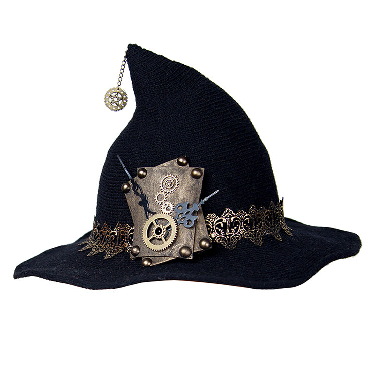 Women's Steampunk Halloween Witch Hat Black Knitted Wool - product image 3