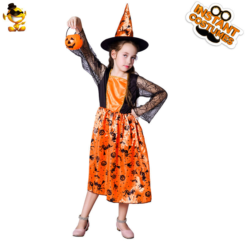 Halloween Kids's Little Girl Pumpkin Witch Dress Girl Witch - Discount Halloween City